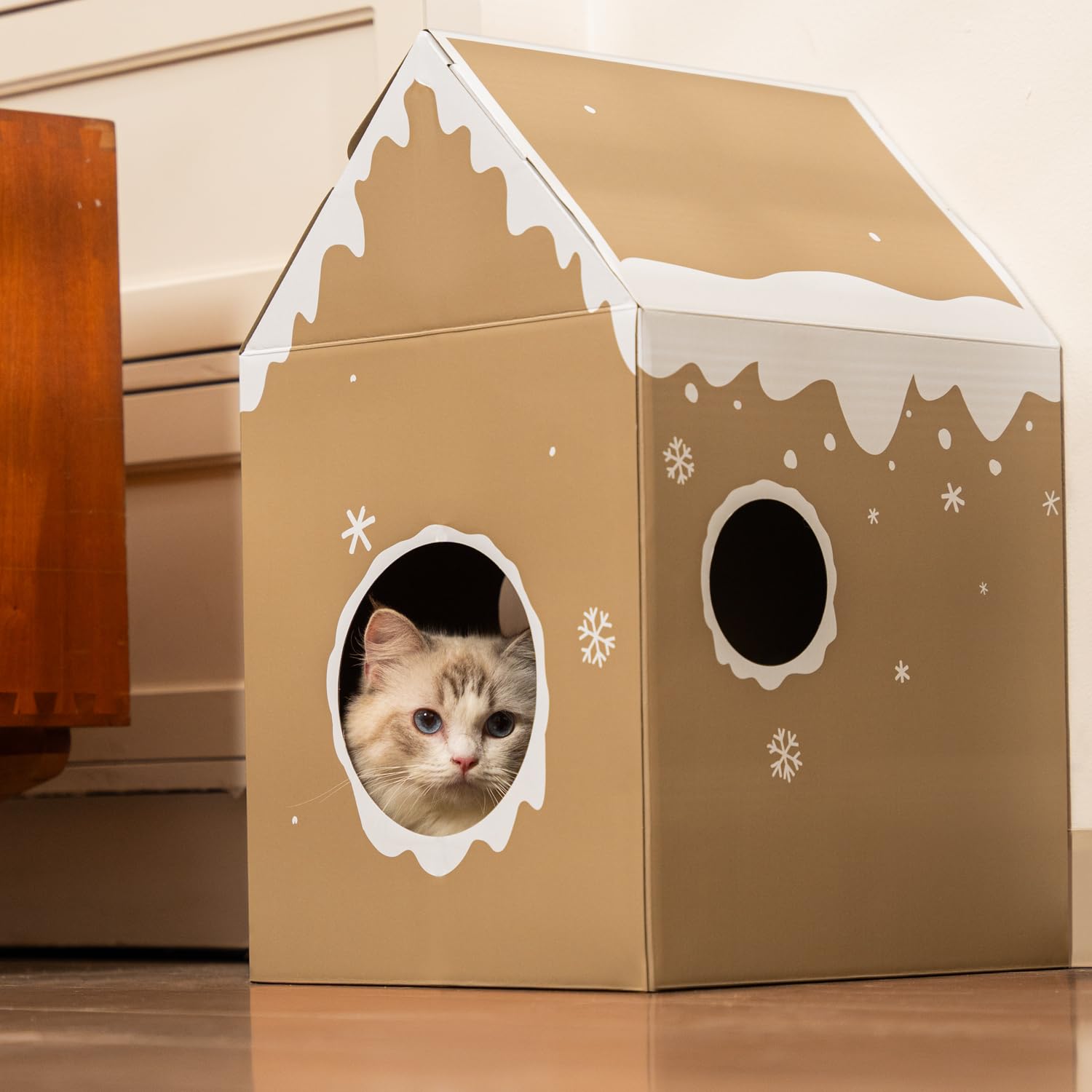 Conlun Kratzbrett Katze Katzenhaus Pappe mit Kratzpappe & Katzenminze, Schnelle Montage Katzenspielzeug Kratzen & Ruhen, Katzenhöhle Katzenhütte Karton Katzenbett Ideal für Lebkuchen Haus