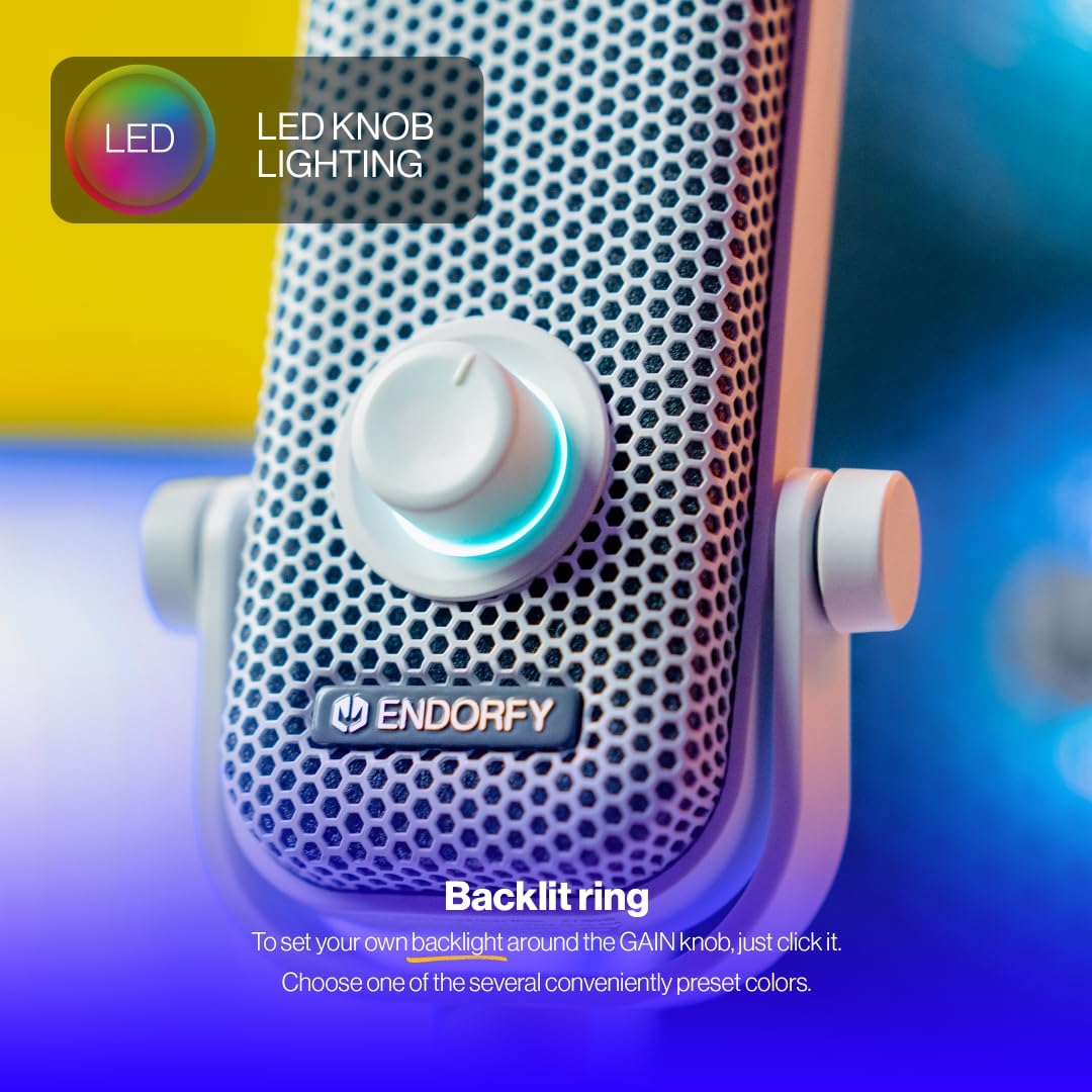 ENDORFY Solum Voice S Onyx White, Gaming Micrófono PC, Podcast Micrófono, Streaming Micrófono, Iluminación RGB, Micrófono USB Plug & Play, Botón Tap-to-Mute, Regulador Gain, Cardioide EY1B015