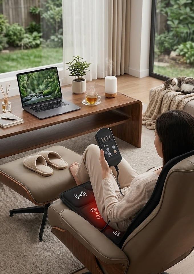 Image of Full Body Vibration Massage Seat Cushion with Heat, 8 Motor Car Seat Massager, Memory Foam Neck & Lumbar Support for Office Chair, Home, Driving, Gaming & Study Use