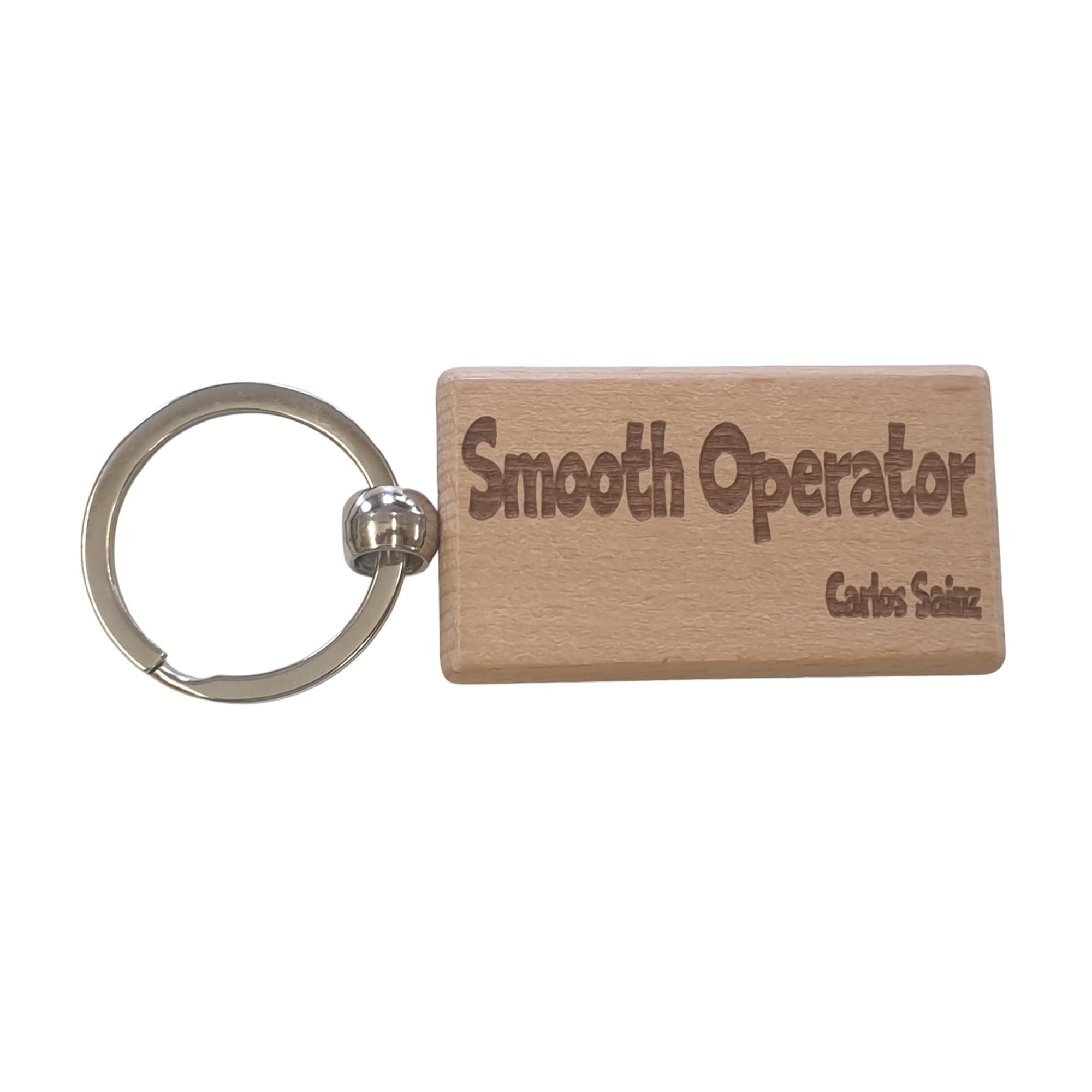 Decalarama Brown Carlos Sainz Keyring Gift Smooth Operator Engraved Wooden Key Fob Fun Novelty Nice F1 Present