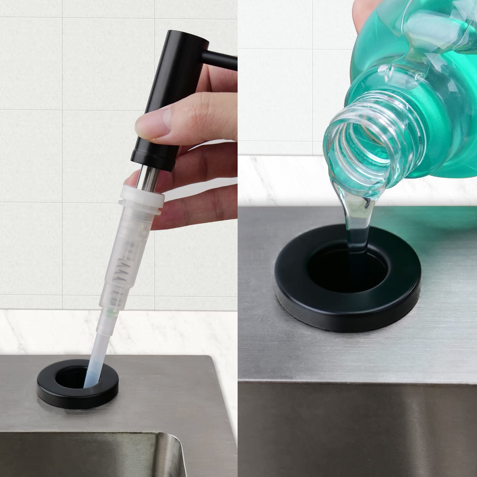 AIKE Dispensador de Jabón Bajo Encimera, para Cocina como para Baño, con Bomba de Acero Inoxidable, Botella de 500-ml, Relleno Superior