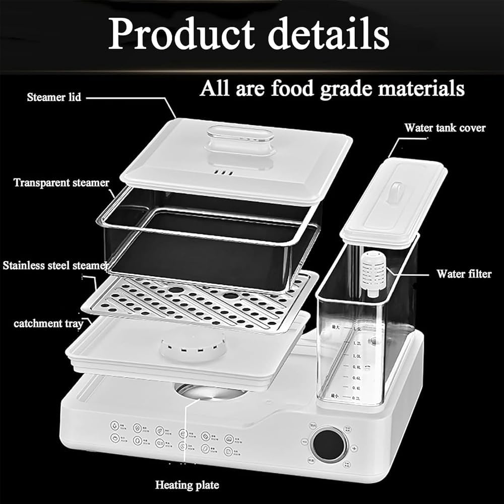 800W Three-Tier Electric Food Steamer with 24L Capacity, Touch Screen Display, 12H Appointment, and Independent Water Tank for All Homes 4