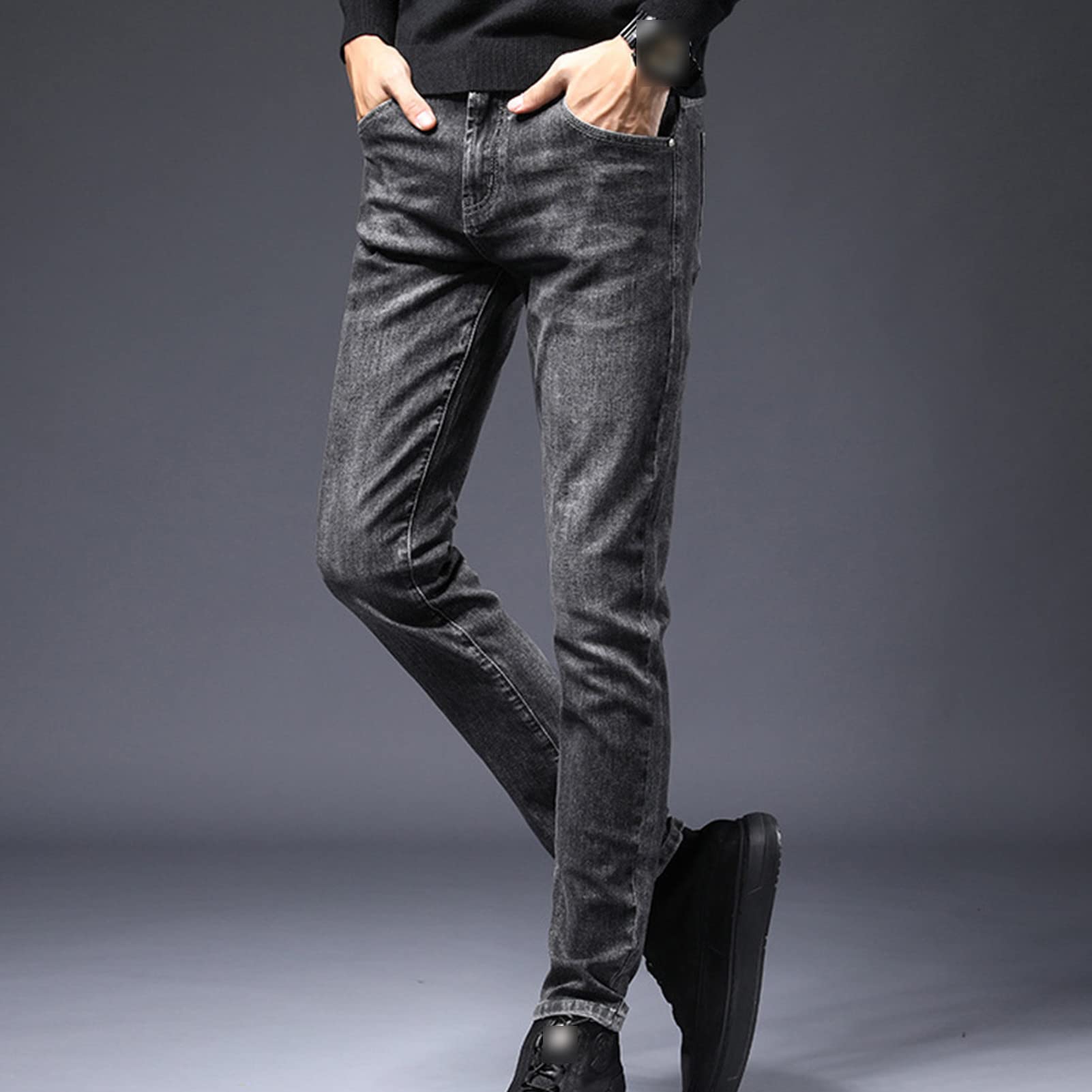 Men's Skinny Slim Fit Stretch Jeans Tapered Leg Denim Pencil Pants Lightweight Classic 5 Pocket Jean Trousers (Grey,36)