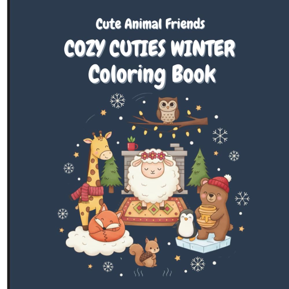 Cozy Cuties Winter Coloring Book: Cute Animal Friends in Cozy Hygge Winter Scenes | A Relaxing Coloring Book for Adults and Teens