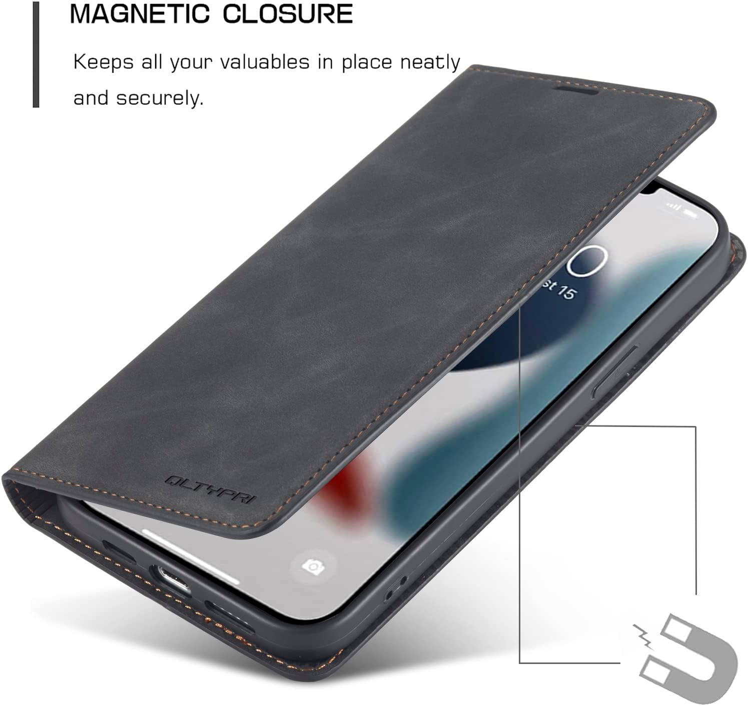 QLTYPRI Case for iPhone 14 Plus, Premium PU Leather Cover TPU Bumper with Card Holder Kickstand Hidden Magnetic Adsorption Shockproof Flip Wallet Case for iPhone 14 Plus (6.7 inch) -Black - Image 4