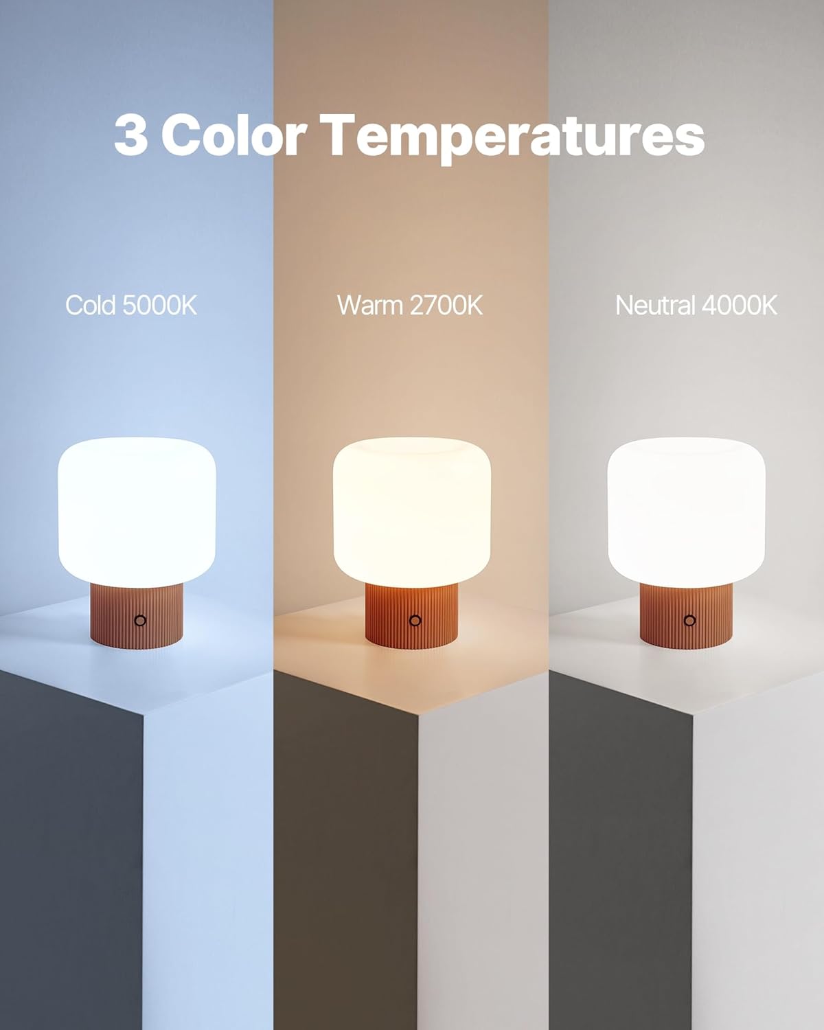 MAGCHARM Halo Mushroom Lamp, 5W Cute Cordless Rechargeable Table Lamp with Glass Shade, 3-Color Dimmable Small Retro Touch Bedside Lamp for Bedroom Ambient Decor (Orange)