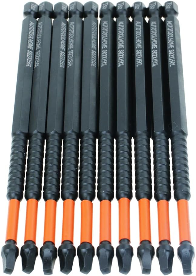 AUTOTOOLHOME 10 Pack #2 Square Driver Bit 6 inch Long Square Impact Drill Bit for Pocket Hole Jig System SQ2 Bits