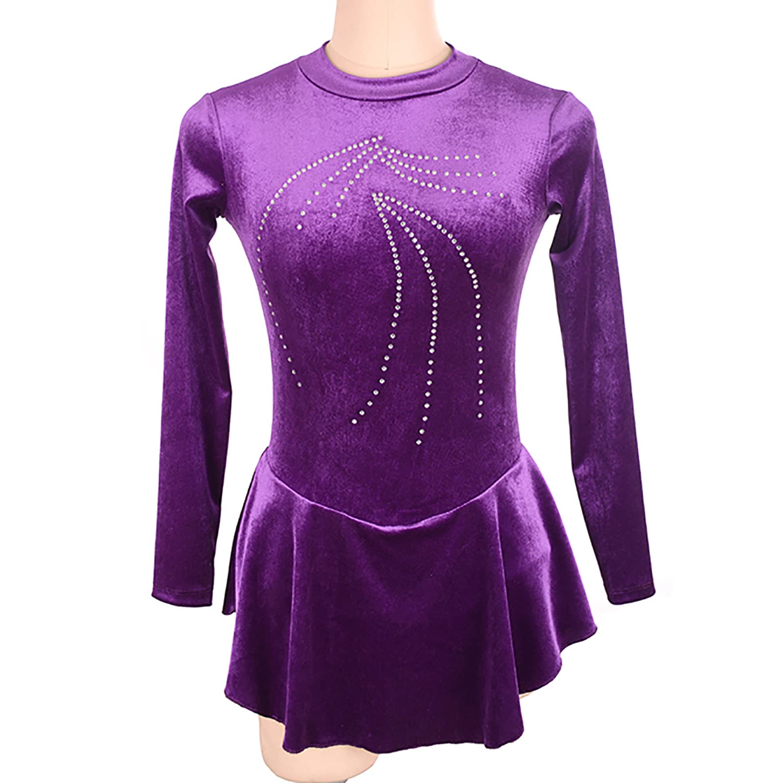 Niñas Mujeres Vestido de Patinaje sobre Hielo Manga Larga Leotardo de Gimnasia Ritmica Danza Ballet Disfraz(Size:S/140,Color:Púrpura)