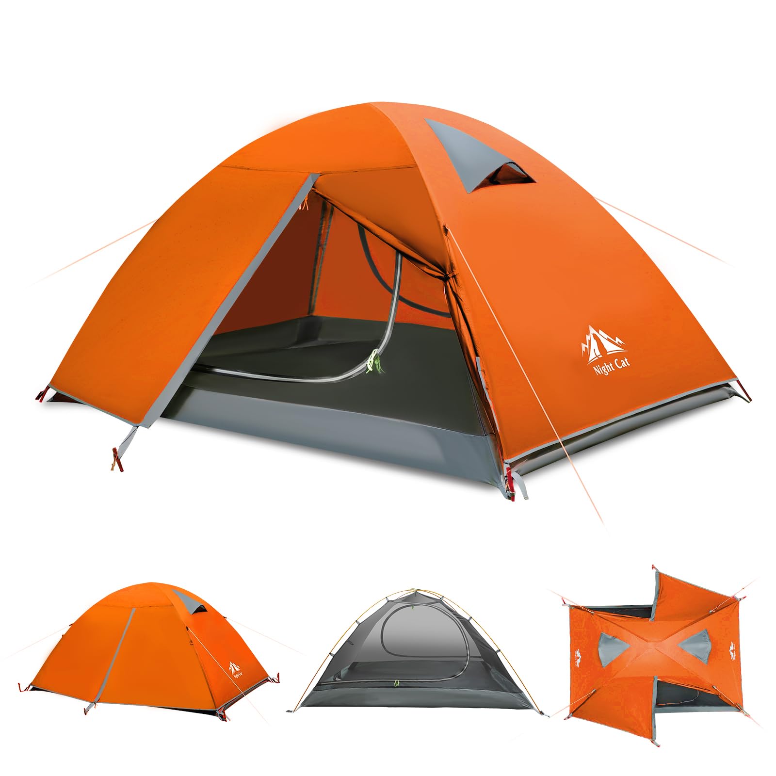 Night Cat tenda da 2 persone per escursionismo: tenda da campeggio impermeabile e leggera per due persone, per escursionismo in montagna all'aperto con pali in alluminio e telo antipioggia verde