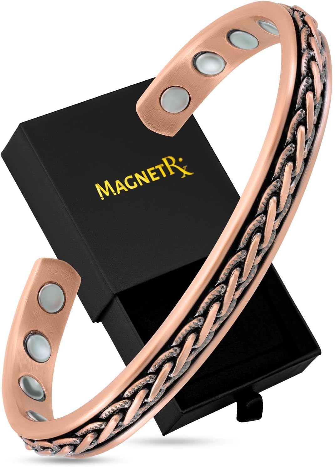 MagnetRX® Pure Copper Magnetic Bracelet - Magnetic Copper Bracelets for Men - Adjustable Cuff (Copper Woven Inlay)