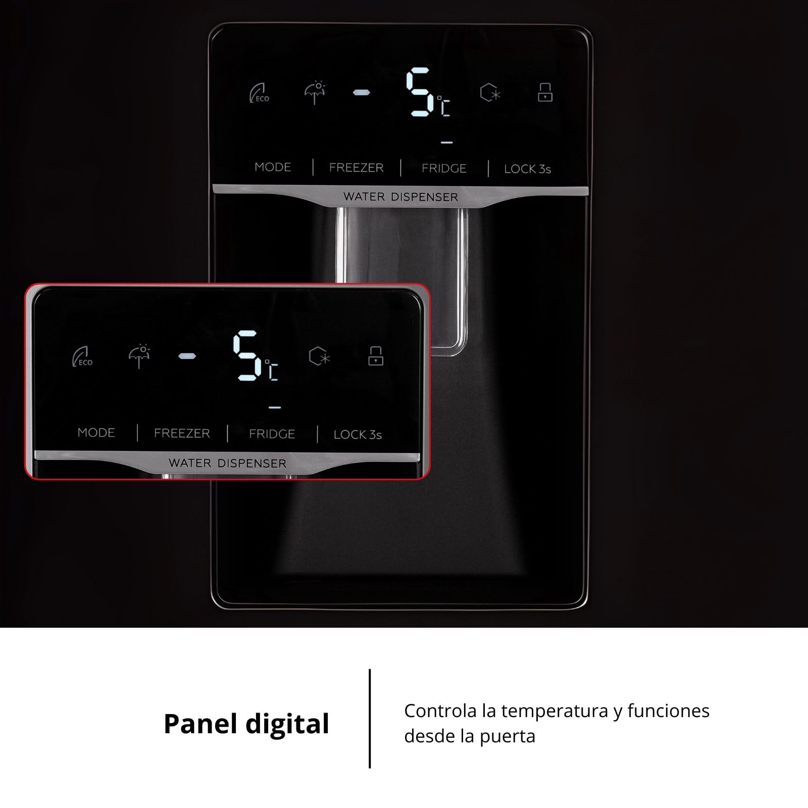 Corberó - Frigorífico Americano | CFSBSH735NWD | No Frost | Inverter | 439L | 177cm | Dispensador de Agua | Twist Ice Maker | Luz Led | Display | 4 cajones | Negro