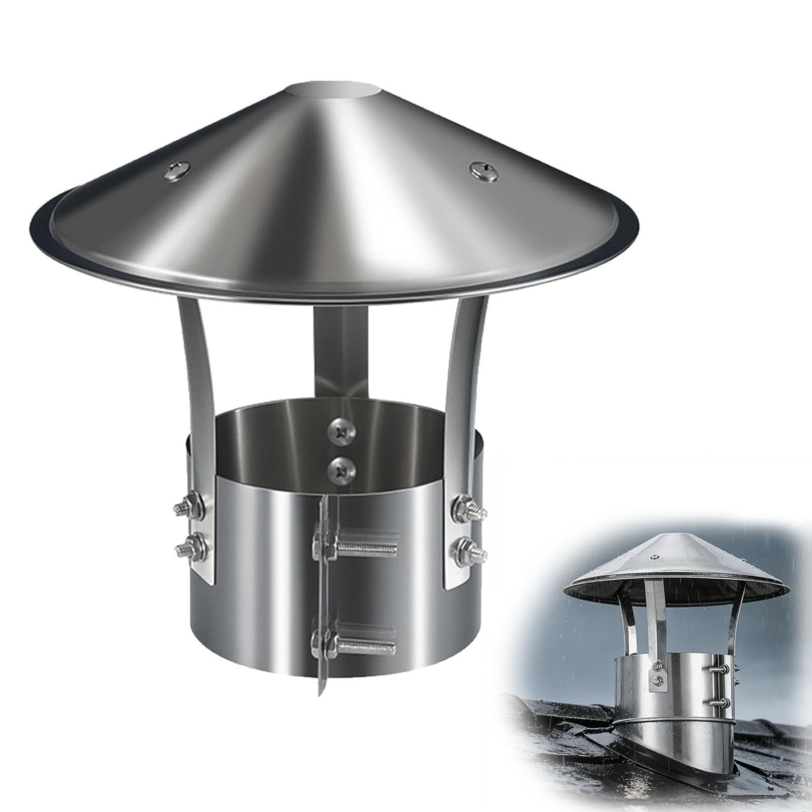 Kxwoq3ed Silver 304 Stainless Steel Chimney Cap, Round Rain Cap For Outside Stove Pipe, Fireplace Chimney Cover, Outside, All-Weather, Roof Vent Cap, 75Mm-315Mm(12.4In(315Mm))