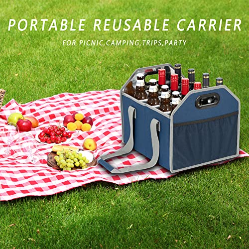 Collapsible 12 Bottle Storage Box Reusable Portable Wine Carrier Case for Tote Bag Moving, Vacation Bottle Caddy Grocery Shopping Accessory (Blue) - Image 8
