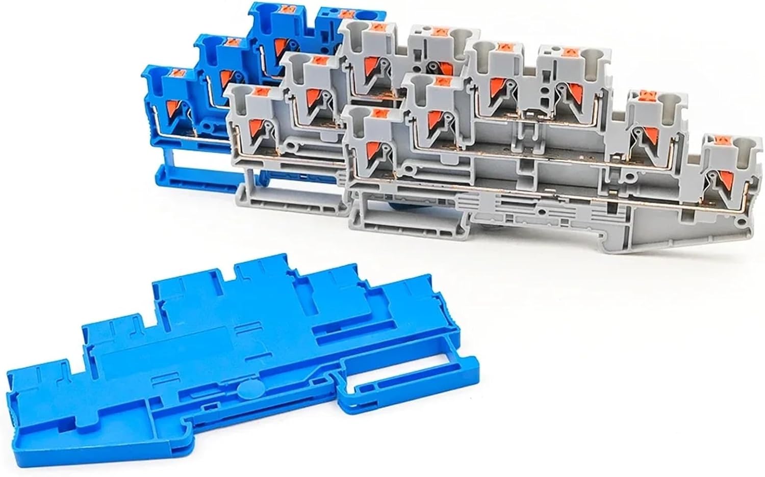 50Pcs DIN Rail Terminal Block PT 2.5-3L, 2.5mm² 3-Level Spring Clamp Compact Connector for Sensor/Actuator Electrical Wiring(PT 2.5-3L-BLUE)