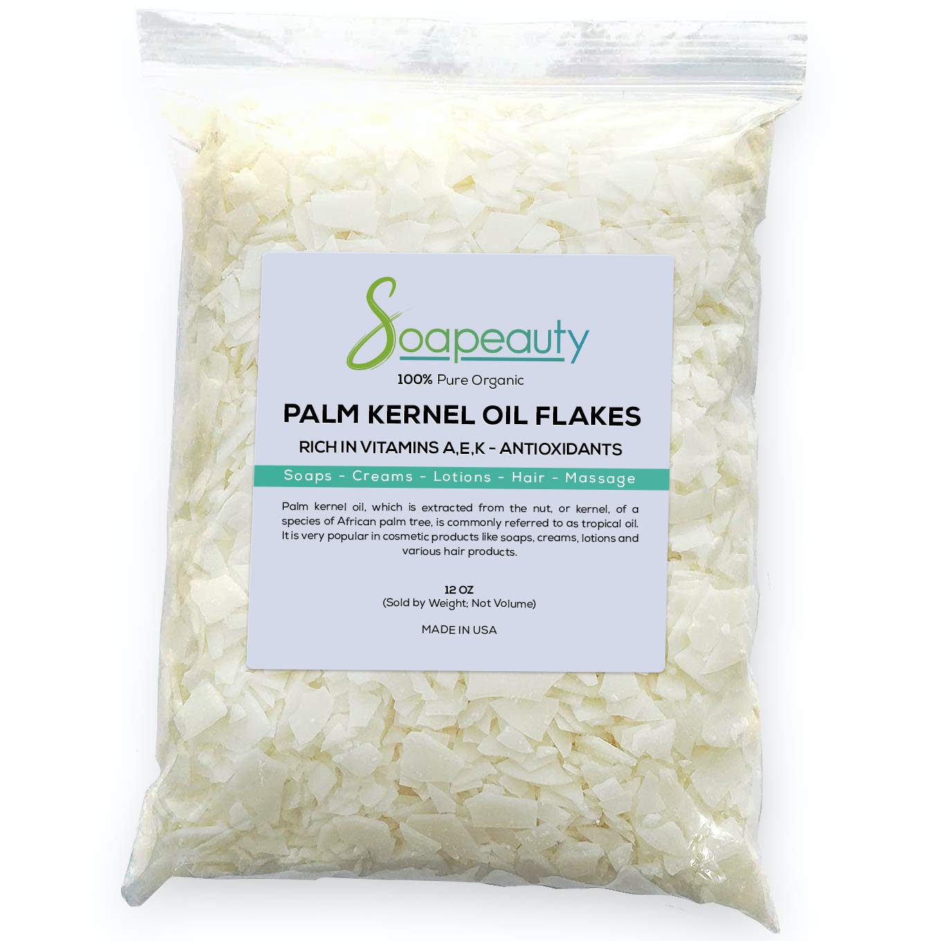 Soapeauty Palm Kernel Oil Flakes | 100% Pure & Natural | Cosmetic Grade for Soap Making & DIY Skincare | 12 oz