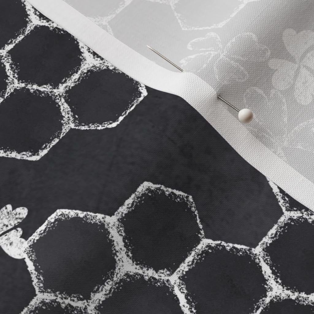 Spoonflower Fabric - Honey Bee Hexagon Honeycomb Flowers Bees Geometric Printed on Petal Signature Cotton Fabric Fat Quarter - Sewing Quilting Apparel Crafts Decor