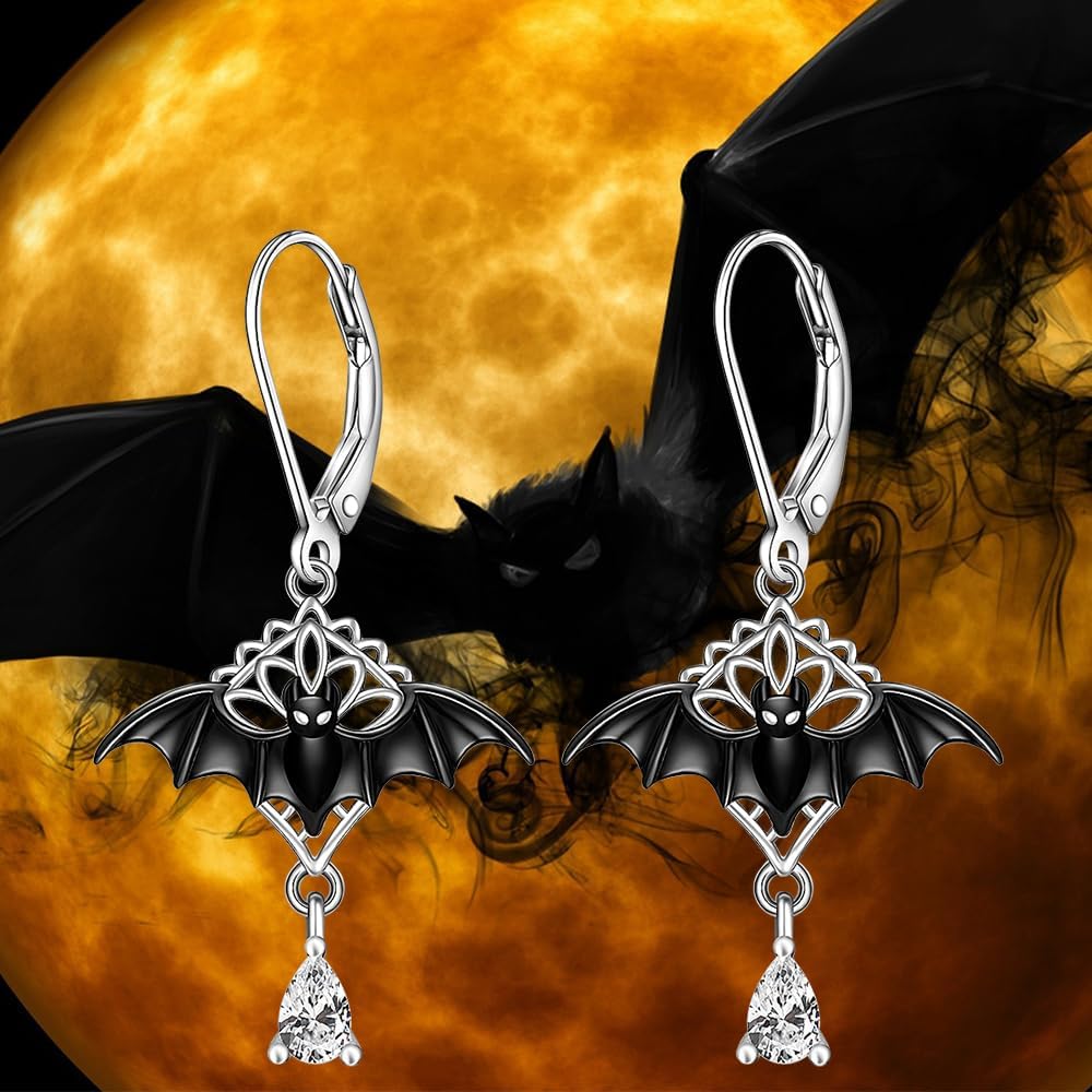 Bat Earrings Halloween Gifts for Women Halloween Earrings for Women Black Bat Dangle Sterling Silver Spooky Goth Gifts - Image 8
