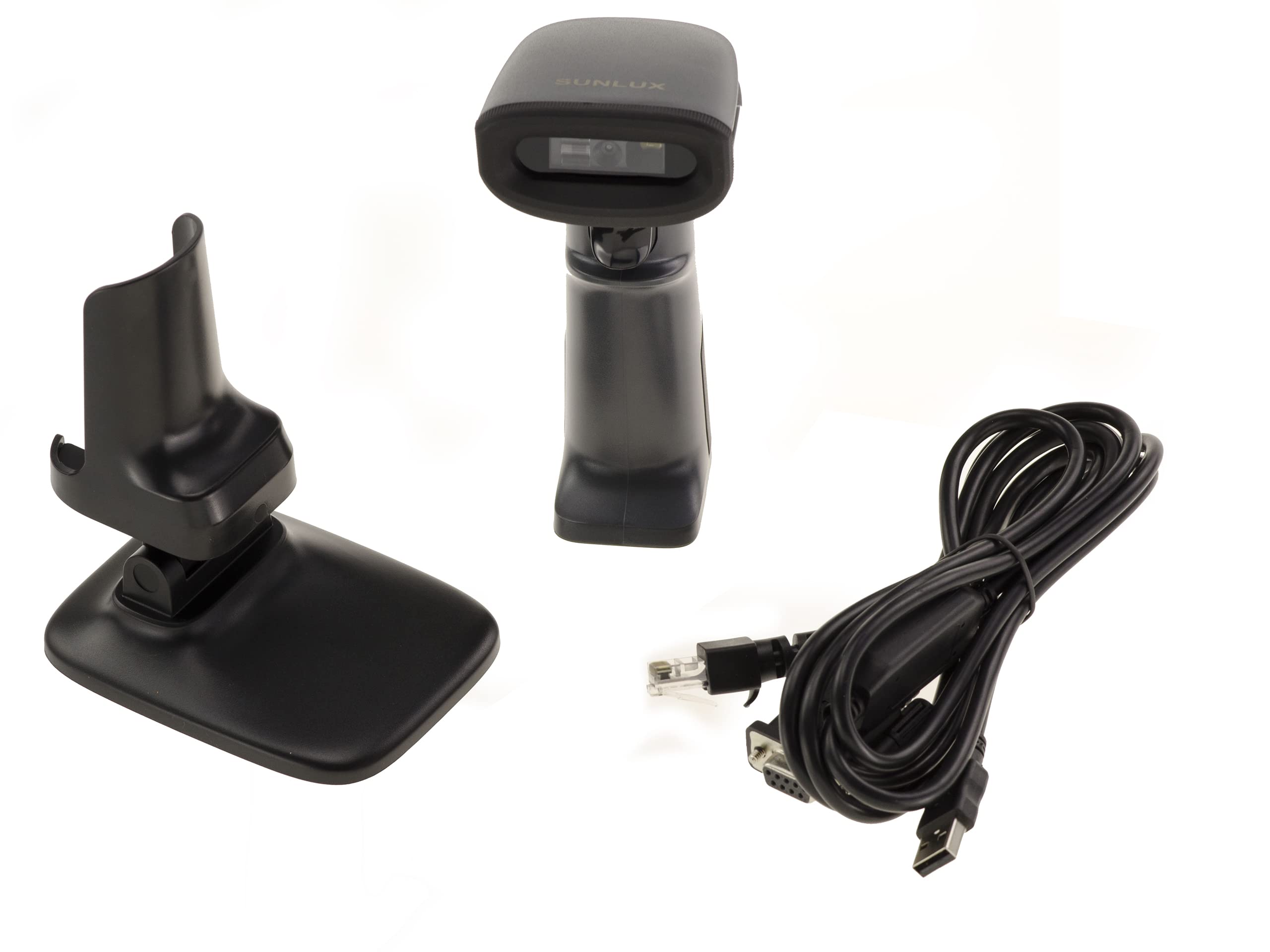 KALEA-INFORMATIQUE Escáner de Mano para códigos de Barras Tipo EAN y códigos 2D Tipo QR. Conexión Serie COM RS232. Suministrado con Soporte, Parpadeo automático