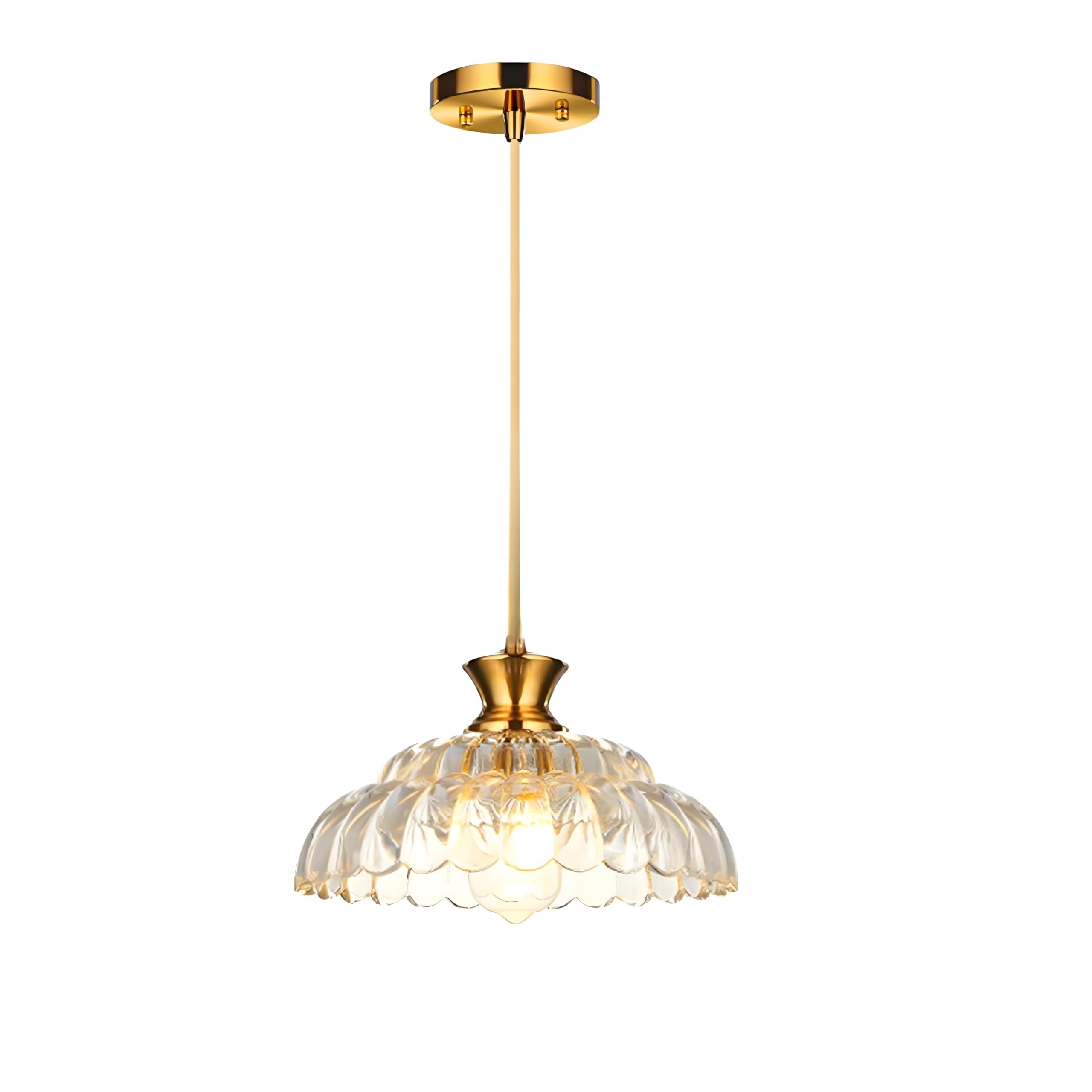 Vintage Glas Pendelleuchte,höhenverstellbare Hängelampe mit Blütenform Bernstein Glas,Gold-Finish E27-Fassung Deckenlampe für Esszimmer,Kücheninsel,Flur,Wohnzimmer,Schlafzimmer (30cm)