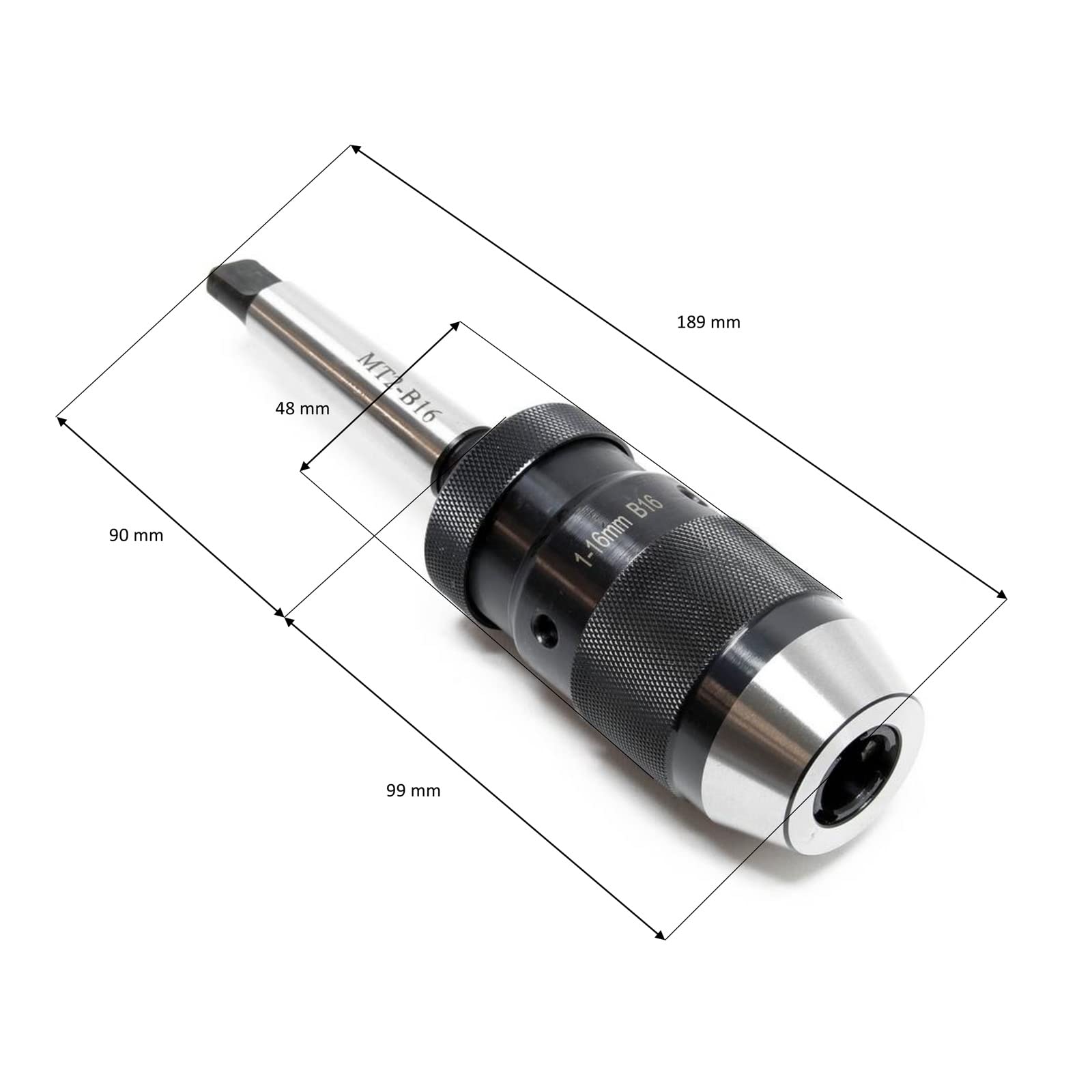 Mandrin de percage MK2- B16 avec plage de serrage 16mm Cône morse intégrée Adaptateur de mandrin