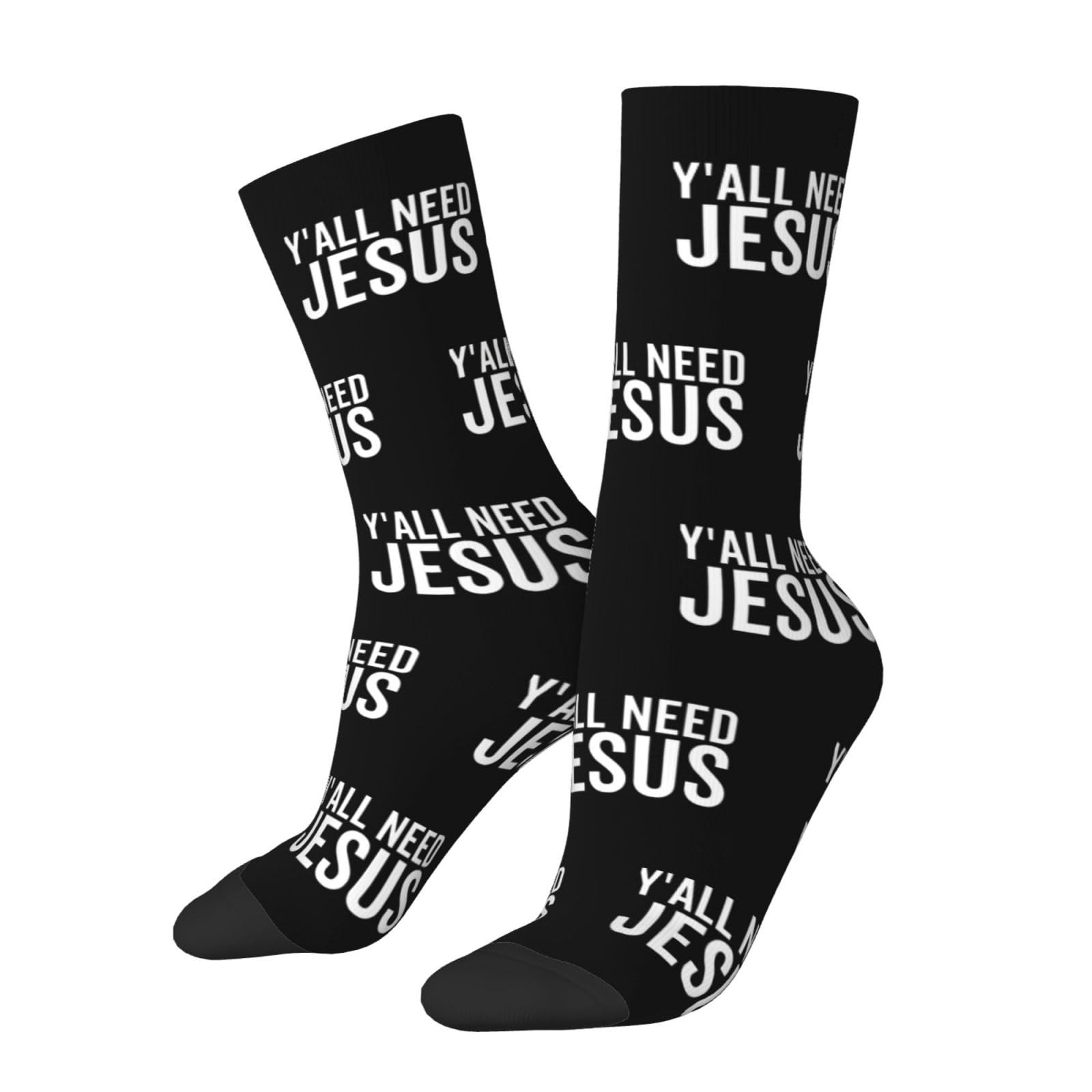 Hlbsdm Unisex White Y'all Need Jesus Socks, Adult Crew Socks, Cotton Cozy Casual Sock