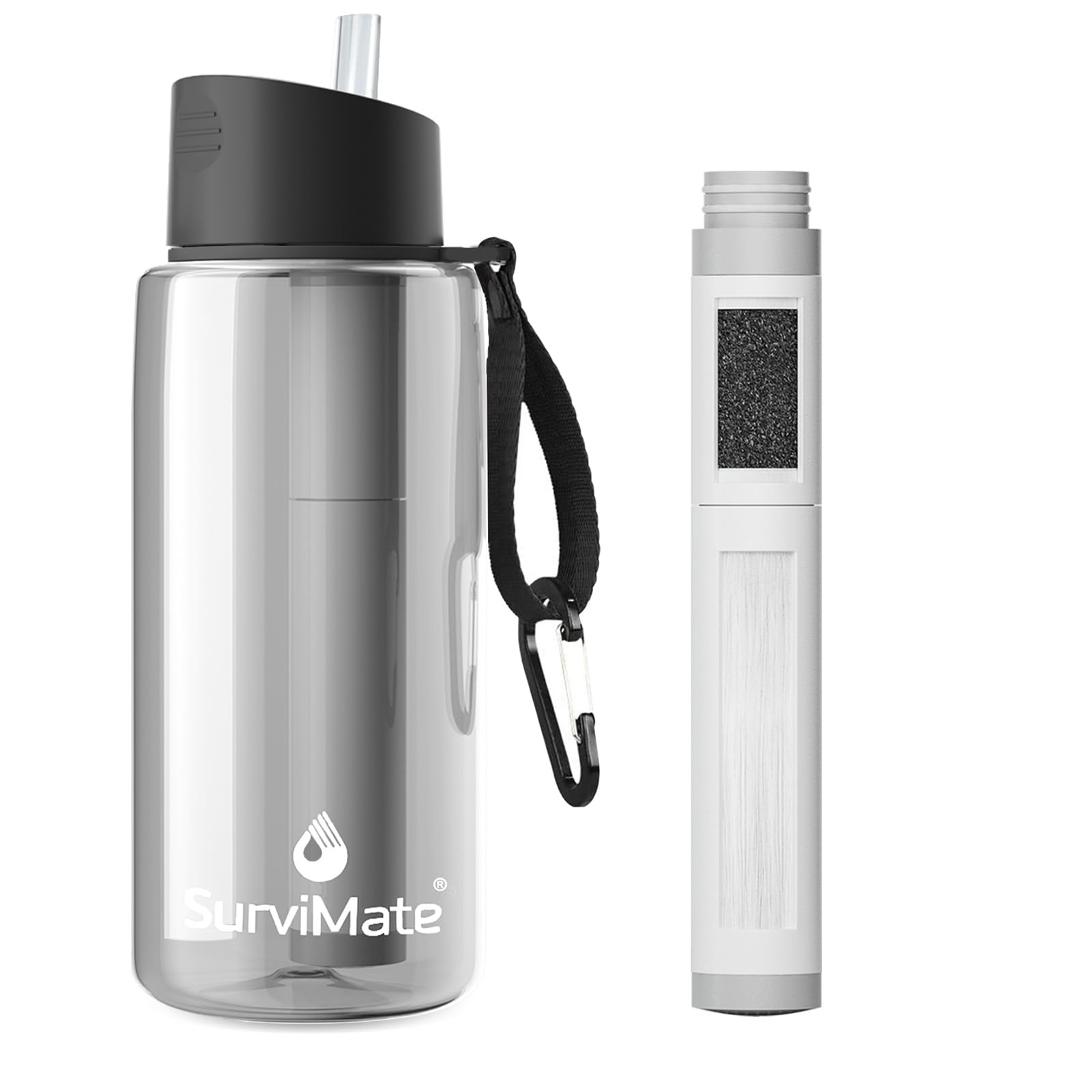 SurviMate 5-Stage 0.01μm Ultra-Filtration Filtered Water Bottle, BPA-Free Material, NSF/ANSI 42&372 Certified, Portable Water Filter Bottle for