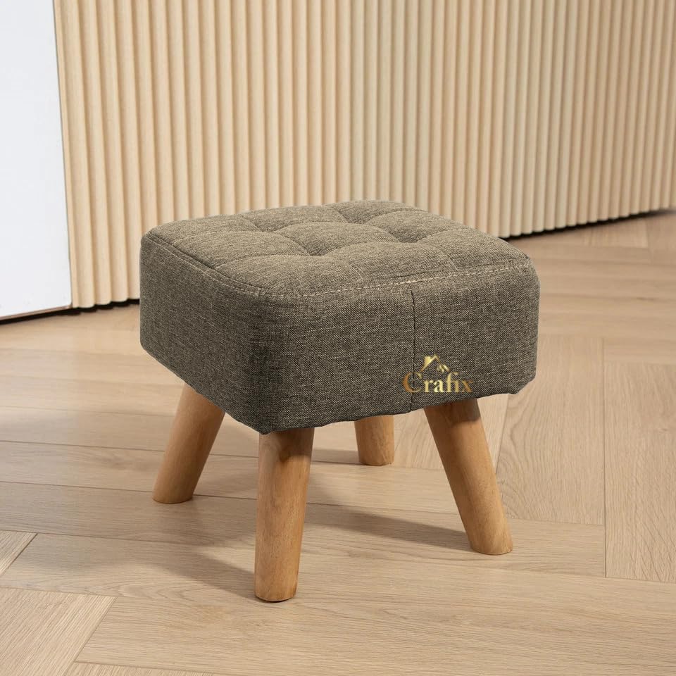 Footstool Ottoman with Wood Legs, Soft Velvet Footrest, and Sofa Footrest Additional Seating in The Living Room Pets on a Couch in The Living Room: A Compact Stool Brown-image-40