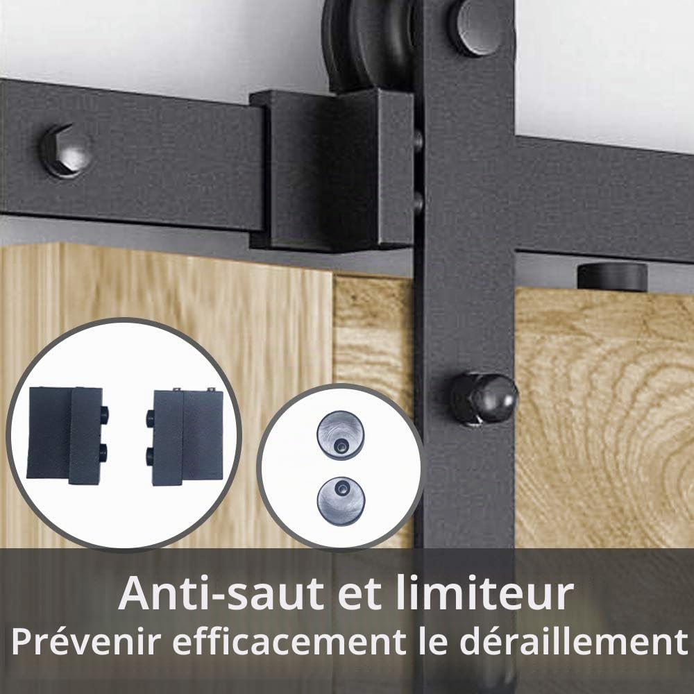 LZQ Quincaillerie Kit de Rail Hardware Porte Coulissante Ensemble Industriel pour Suspendue en Bois et Portes Coulissantes Intérieures (6FT/183cm, Une porte)