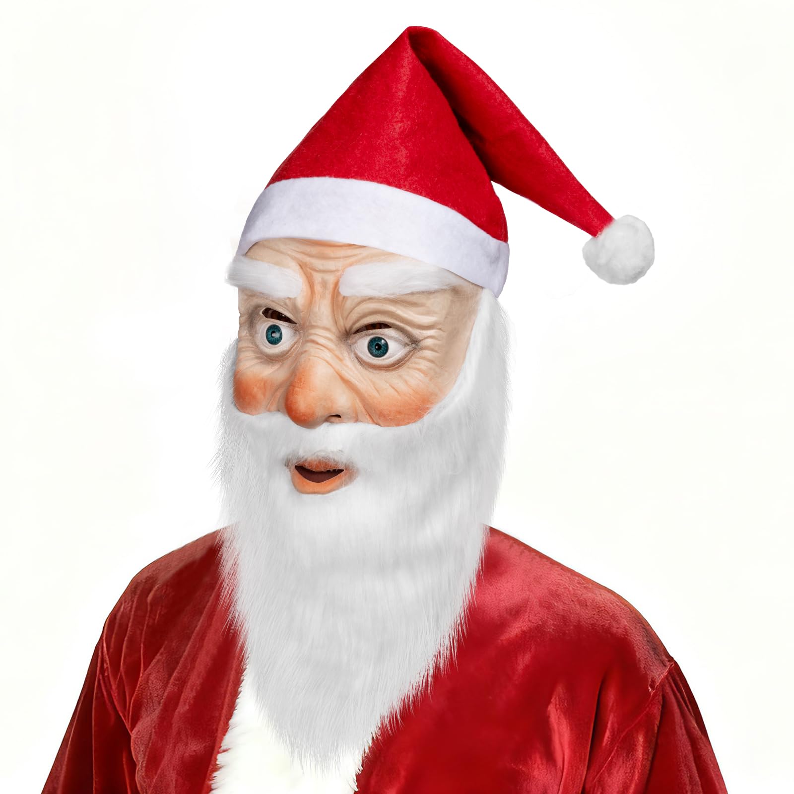 GalhanEhe Christmas Santa Mask,Santa Hat and Beard, Latex Santa Face Mask Cosplay Costume Accessories for Adult and Teenager - Image 2