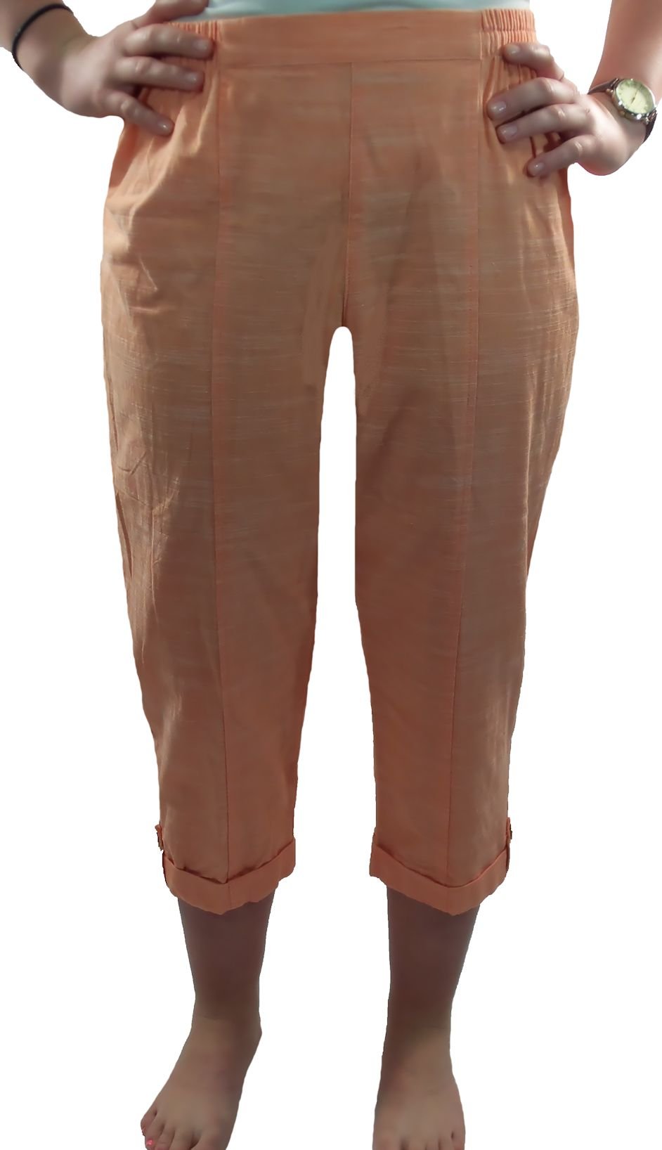 Cathy Daniels Womens Slub Time Pull On Cuffed Hem Capri Pants