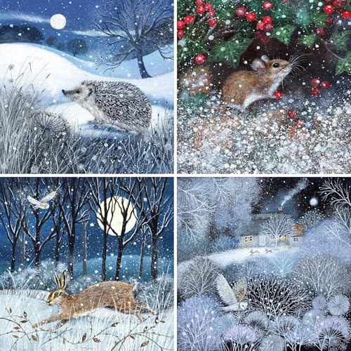 Museums & Galleries Tarjetas de Navidad benéficas – Paquete de 20 tarjetas de felicitación surtidas de primera calidad – Vida silvestre británica festiva en la nieve – (5 de cada uno de los 4 diseños