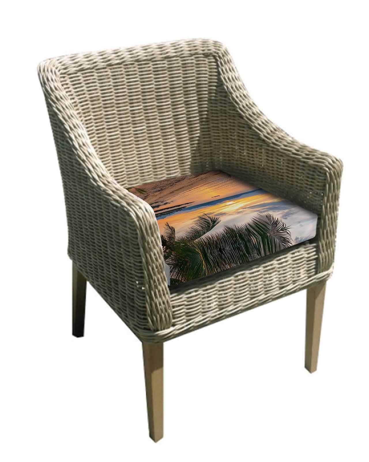 2 Pack Ocean Sunset Waterproof Cushion Covers with Ties, Outdoor Patio Chaise Lounge Chair Seat Cushion Slip Covers Replacement(Only Cover) Summer Palm Tree Shore Sand Mountain 24