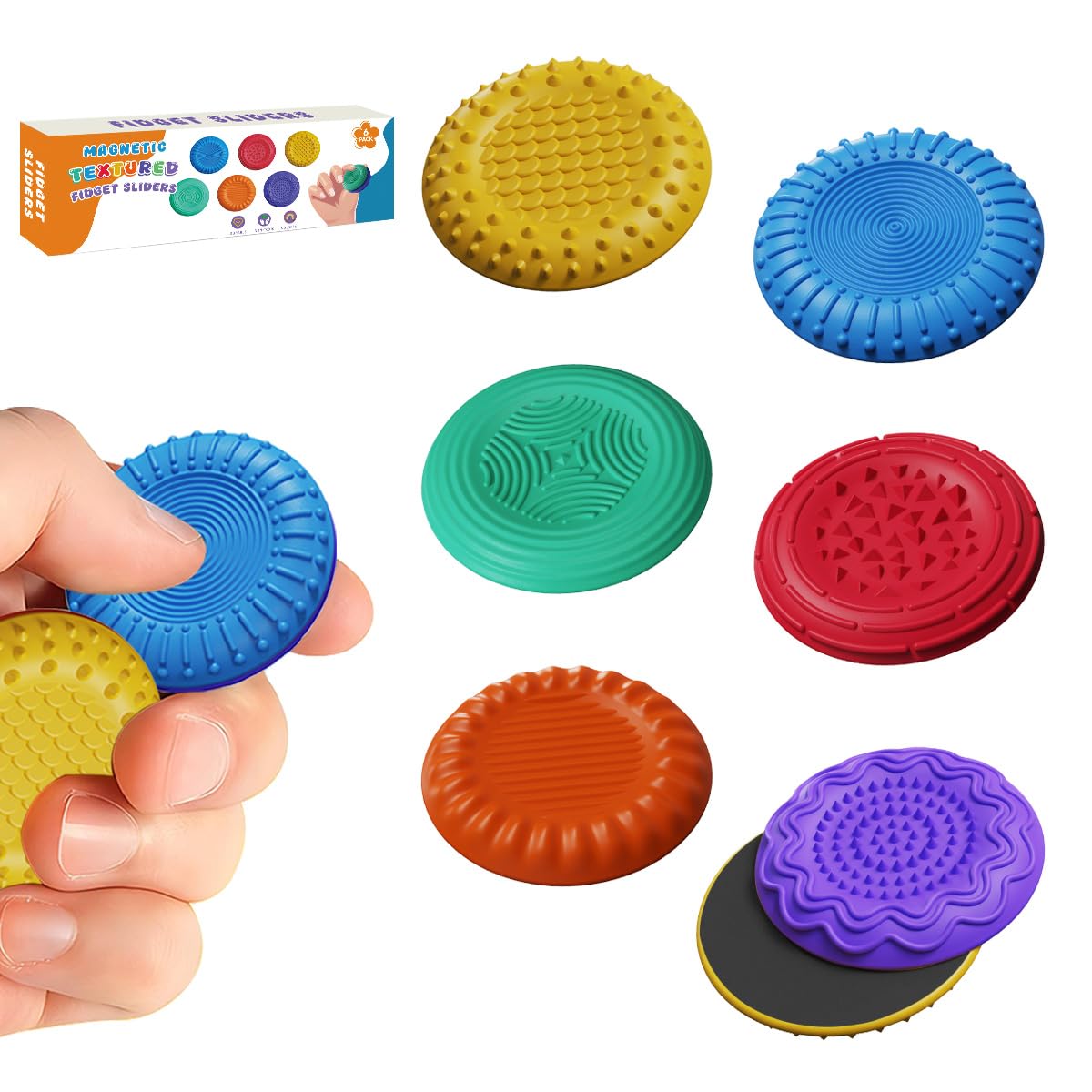 Sensory Magnetic Fidget Slider Stones Set – Textured Soft Worry Stones for Adults Kids ADHD Focus Stress Relief Anxiety Calming Toys Portable Magnet Fidget Sliders for Pocket Travel （6）