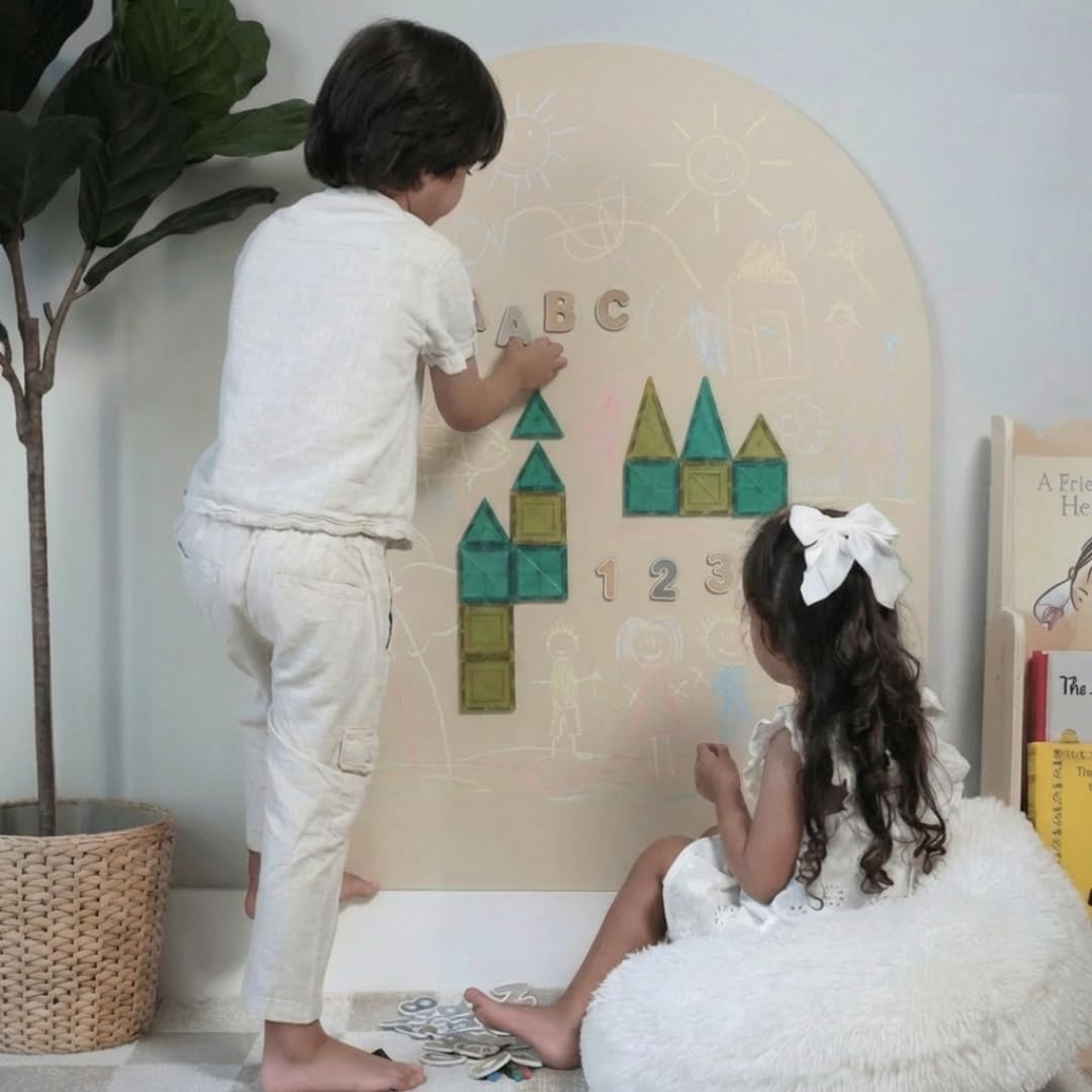 CAALMA Magnetic Wall Decal 40 x 32 - Magnetic Chalkboard for Wall - Strong Adhesive with Aesthetic Magnetic Letter, Chalk and Cloth (Neutral Beige)