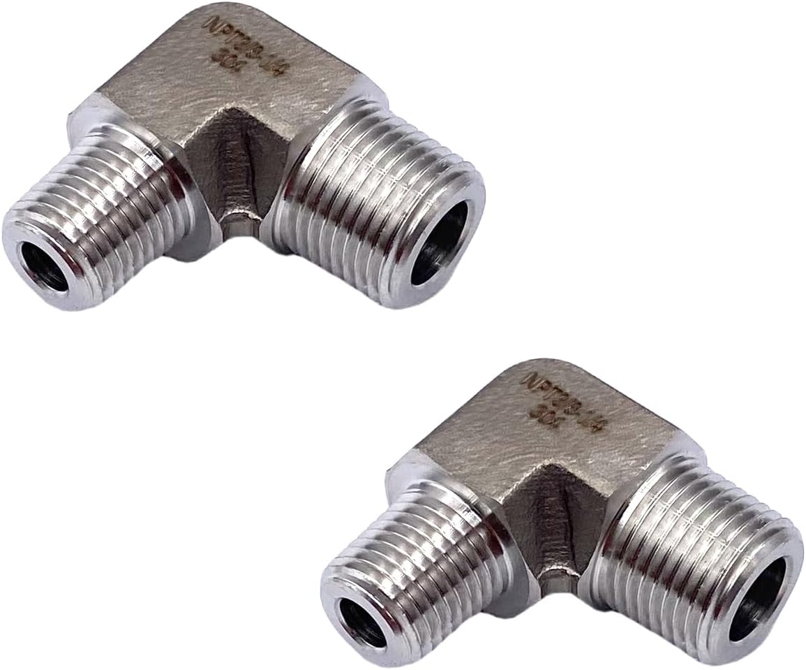 3 Pcs 3/8" NPT Male to 1/4" NPT Male Right Angle Stainless Steel Connectors for Hydraulic System Air Line Pressure Regulator and DIY Projects