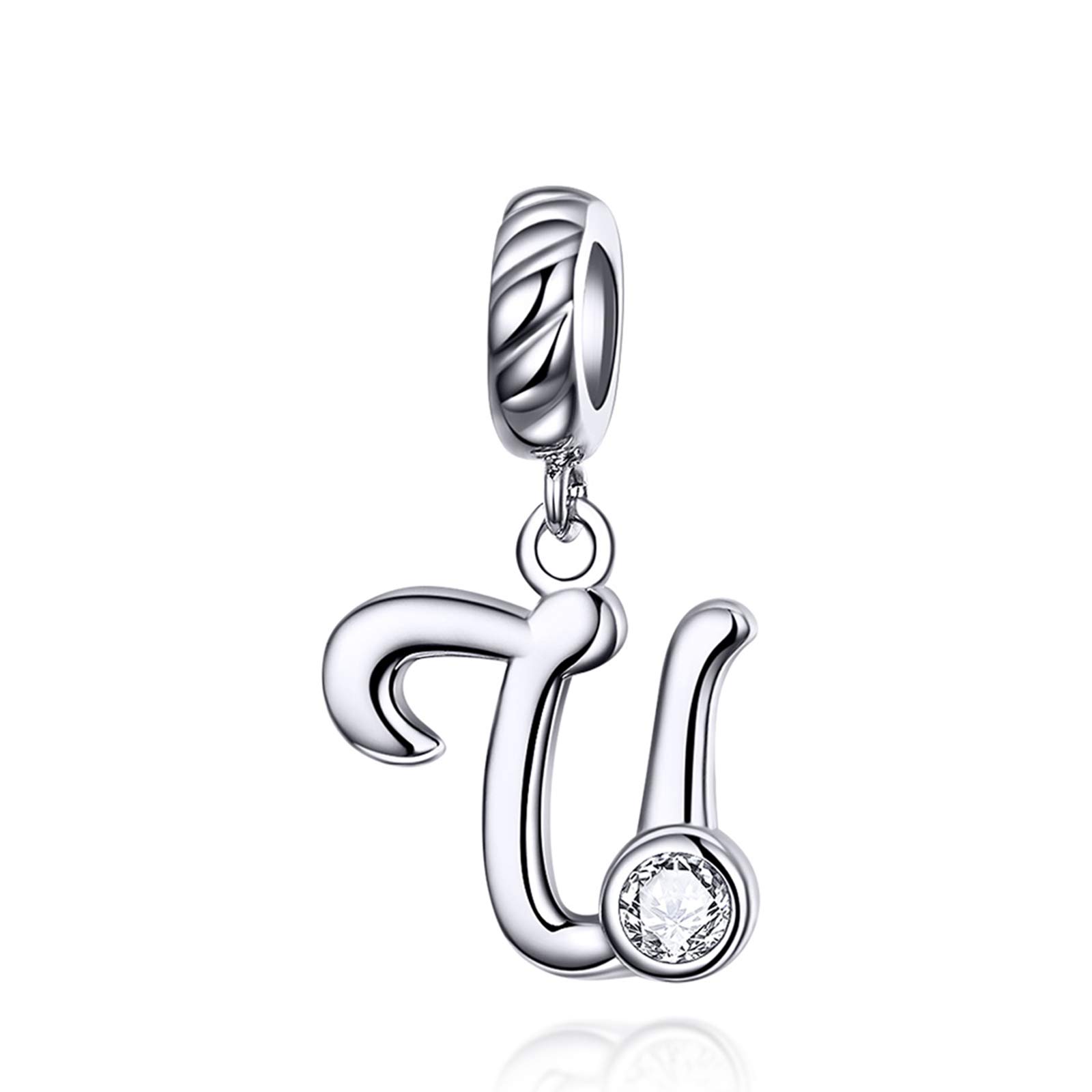 LaMenars Charms Buchstaben Dangle 925 Sterling Silver A-Z Initial Alphabet Anhänger mit Zirkonia passt Europa Charm Armband Halskette, Geschenke für Frauen