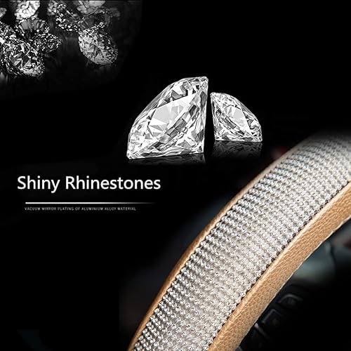 Miniatura 5 de Nueva Funda para Volante de Cuero Diamantado con Cristales de Strass Brillantes Bling Bling, Ajuste Universal de 15 Pulgadas, Protector de Volante