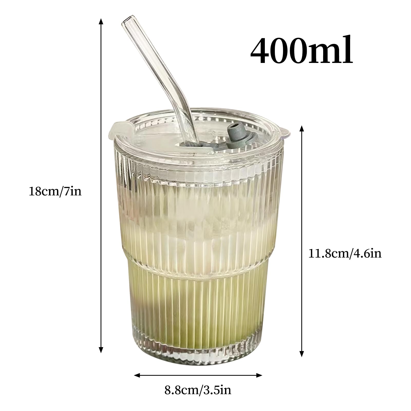 Szklanki do picia z pokrywką i słomką, zestaw 6 szklanek do picia, 400 ml, szklanki do herbaty, smoothie, kubki do kawy, kubki szklane, kubki do kawy mrożonej, szklanki do picia ze słomką do soku,