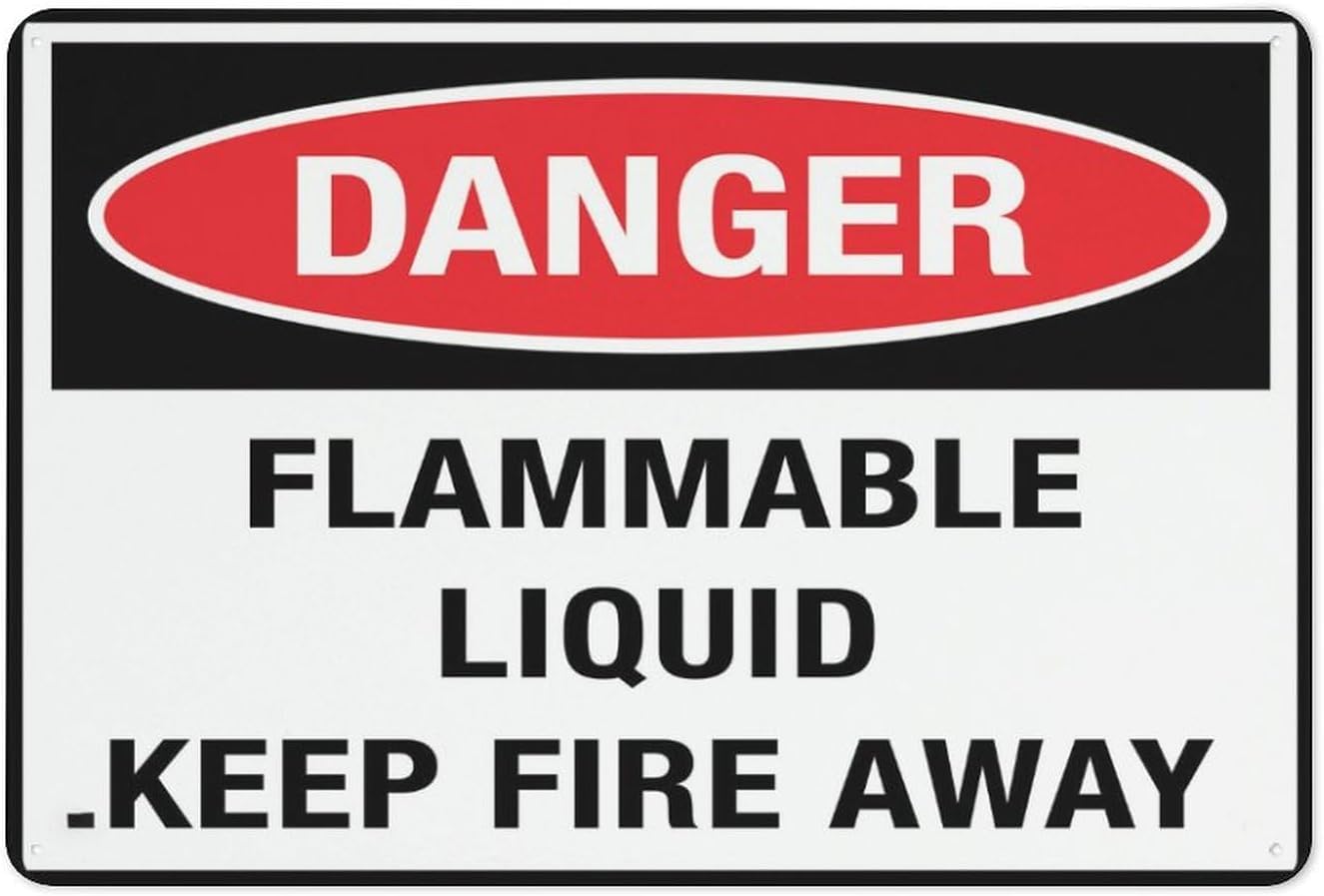 Flammable Liquid Keep Fire Away Rust Free Aluminum Sign - Security Warning Decor with Pre-Drilled Holes for Factory Storage, Garage - 12x16 Inches​