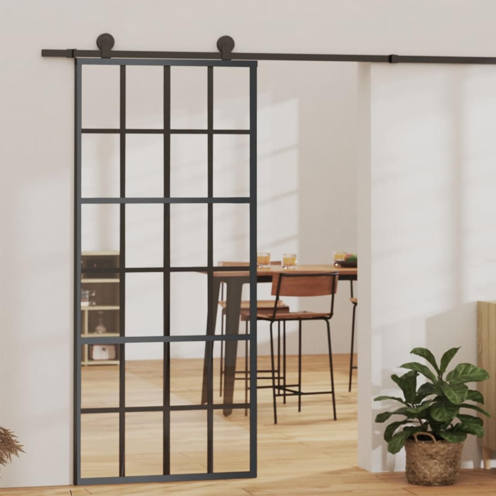 Homgoday Schiebetür mit ESG-Beschlägen, Glas und Aluminium, 90 x 205 cm, Schiebetür, Holztüren, Scheune, für Zuhause, Badezimmer, Wohnzimmer, Schlafzimmer