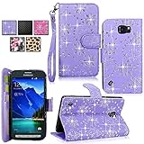 Galaxy S6 Active Case - Cellularvilla Pu Leather Wallet Flip Open Pocket ID Card Holder Slots Case Pouch Cover Fold Stand with Wrist Strap for Samsung Galaxy S6 Active SM-G890 (Purple_Giltter)