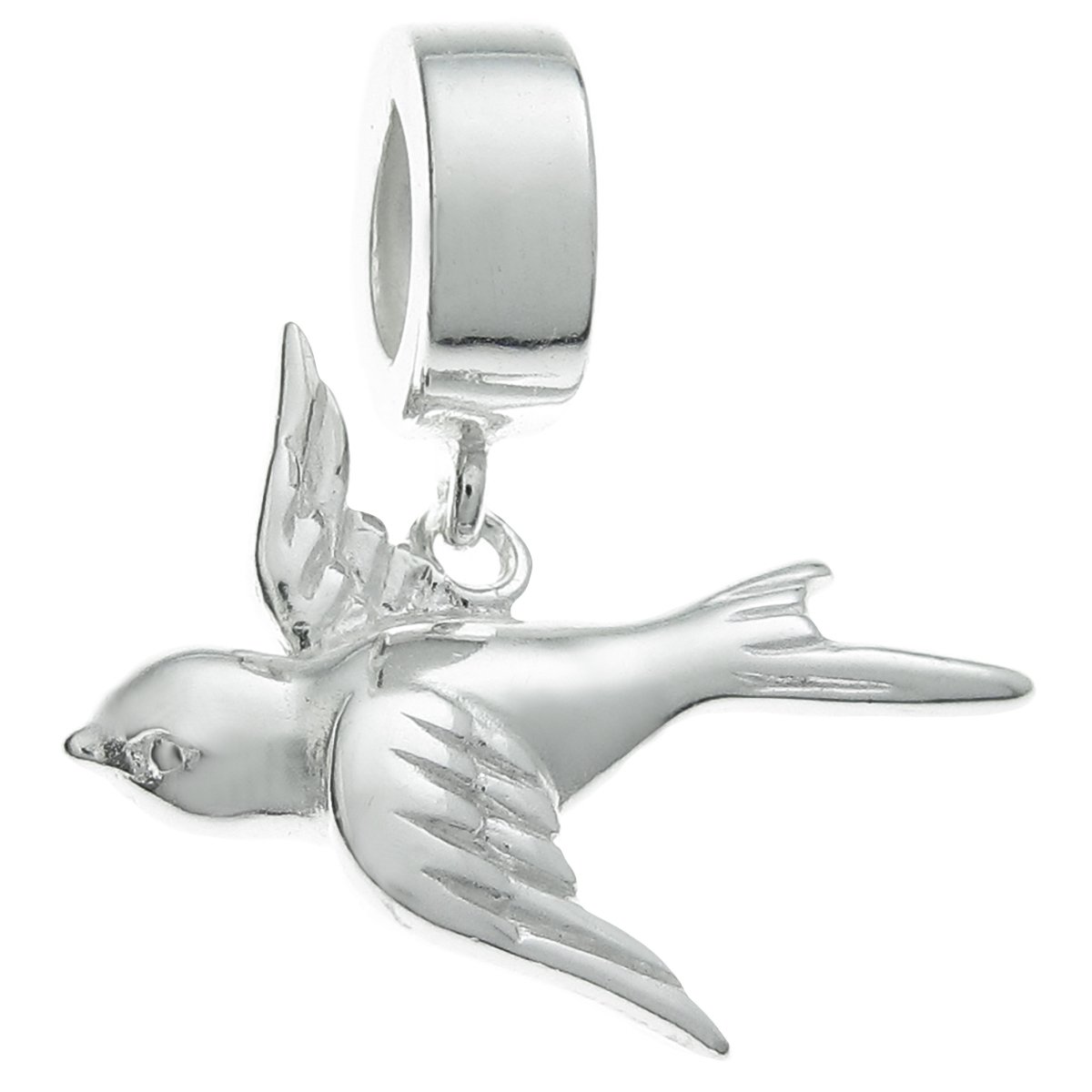 Sterling Silver Flying Swallow European Style Dangle Bead Charm