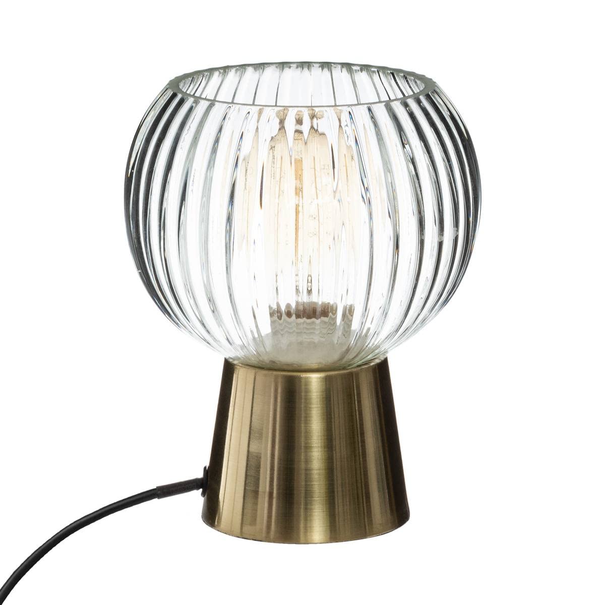 Atmosphera - Lampe Laye dorée - métal et verre strié H20 cm