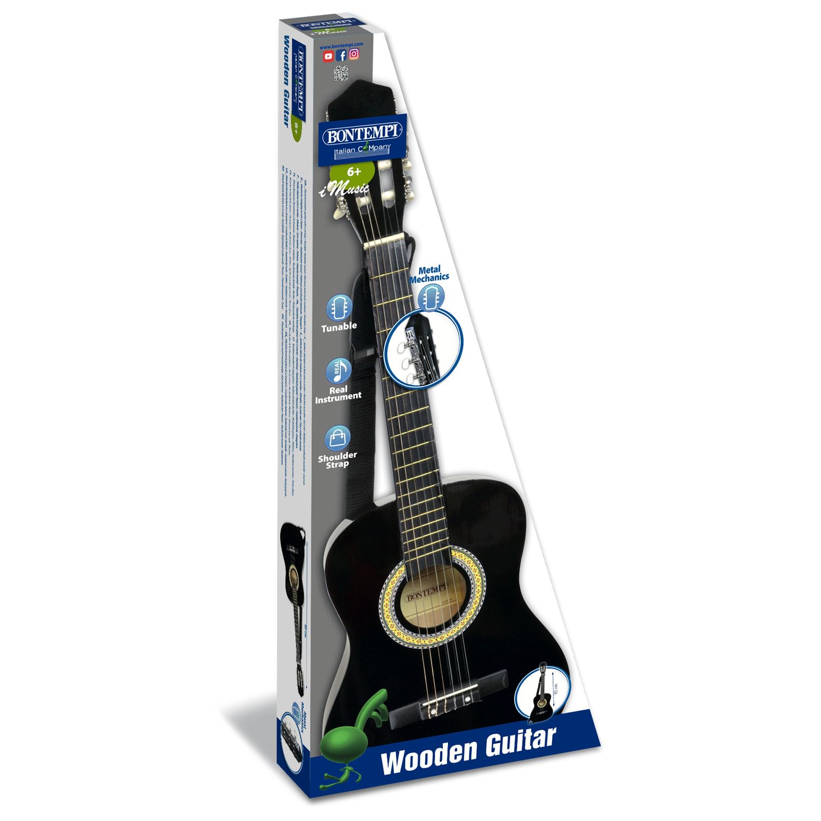 Bontempi 22 9210 - Klassische Holz Gitarre mit 6 Saiten, Schwarz, 92 cm