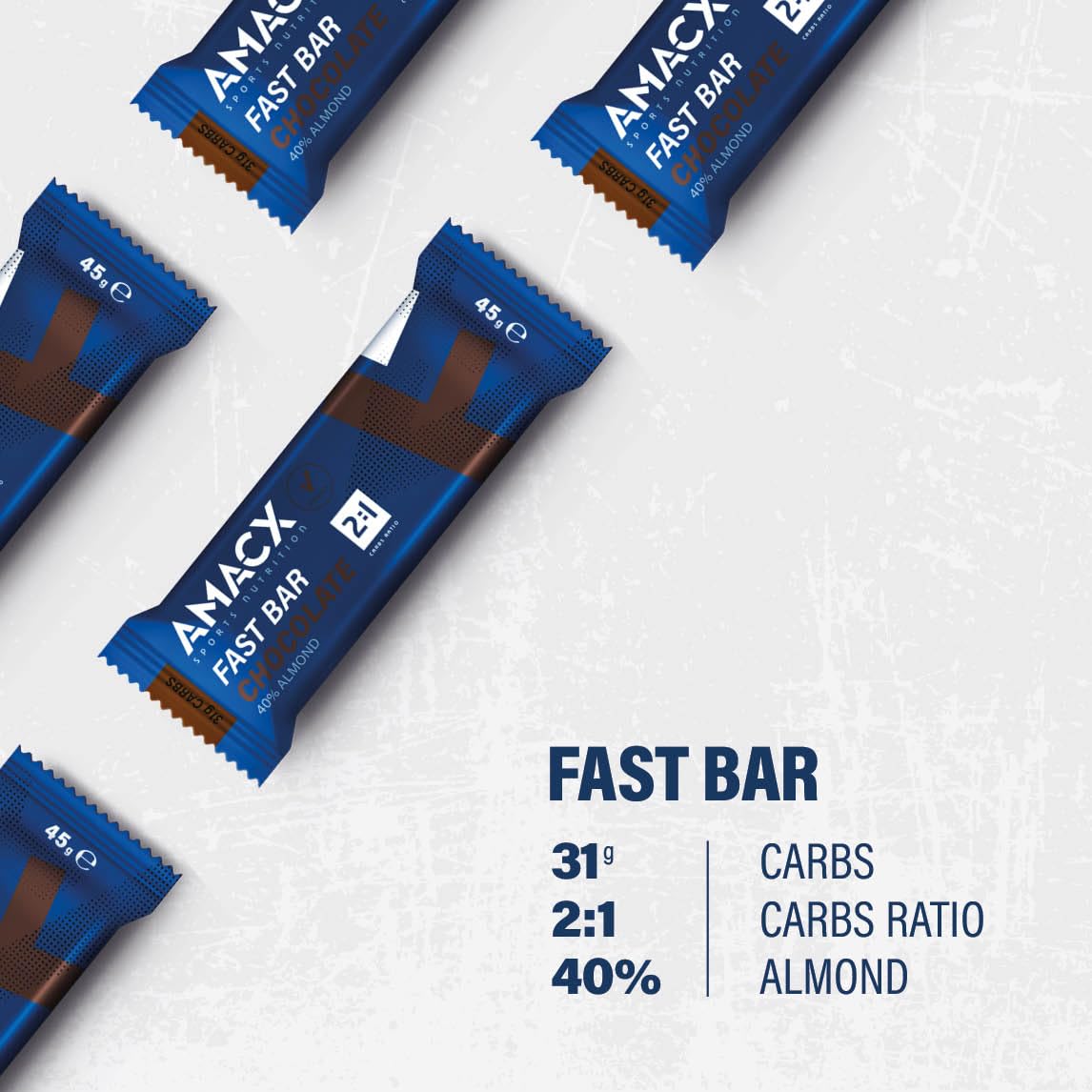 AMACX Energy Fast Bar con 40% di Mandorle con Proteine – Barrette Vegane – Confezione da 12 – Barrette Energetiche Ciclismo e Corsa – Barretta Proteica con Carboidrati 2:1 – Cioccolato
