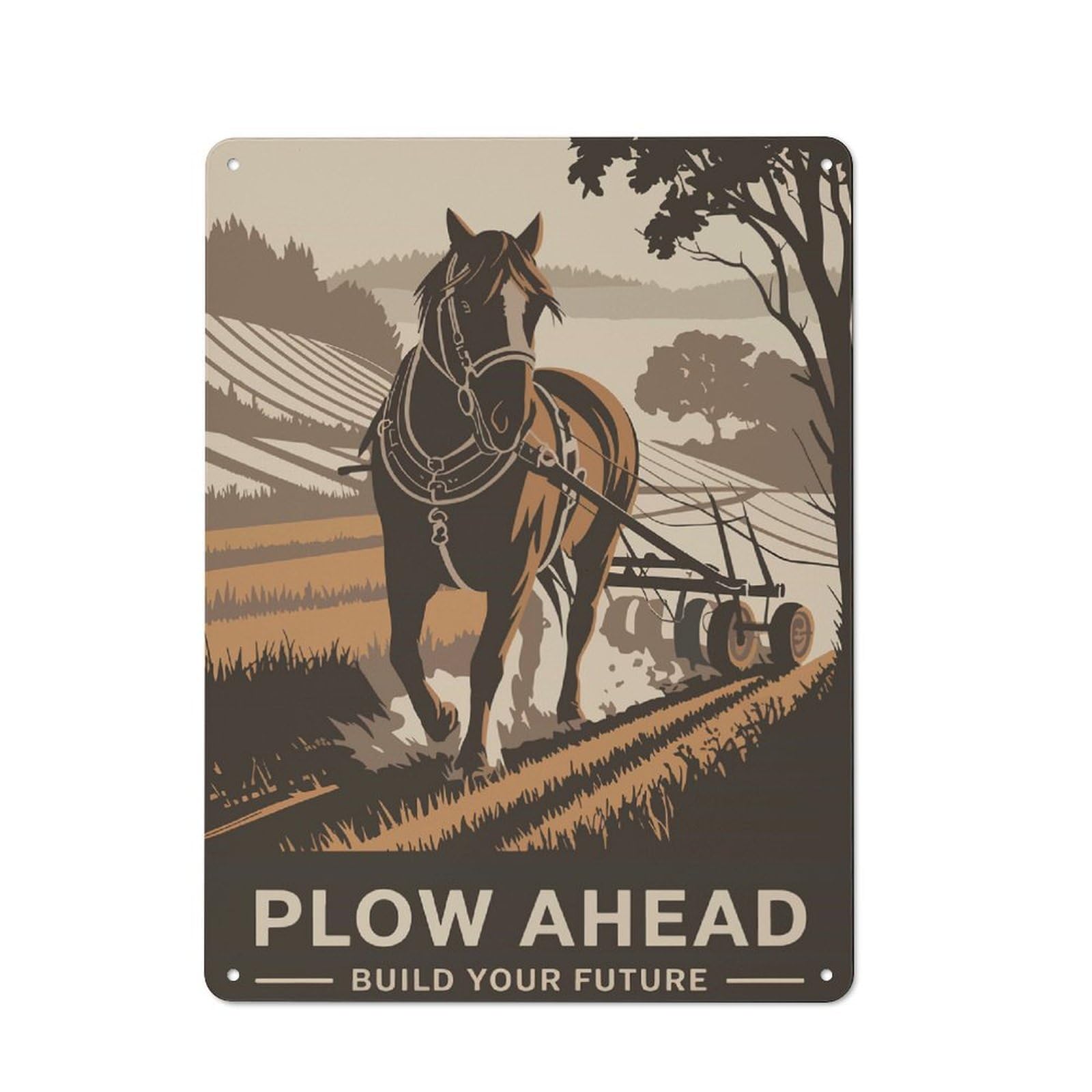 Junmoney Horse Plowing Field Retro Metal Sign 40X30cm, Home Bar Decor For Pub, Home Bar, Shed Or Man Cave, For Relaxed Wall Styling