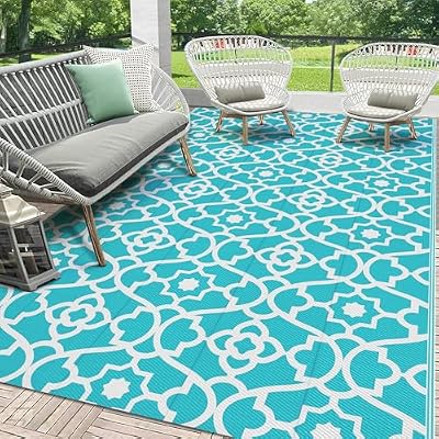 HEBE Outdoor Rug Waterproof 5x8, Plastic Straw Rug Camping Rug, Reversible Outdoor Patio Rugs RV Mat Clearance, Indoor Outside Floor Carpet for Porch,Deck,Camper,Balcony,Backyard