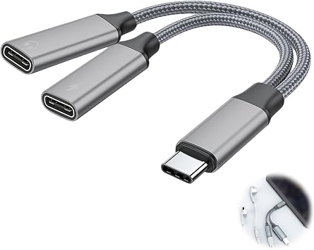 USB C Splitter 2 in 1 Type C Male to Dual USB C Female Adapter Data Power