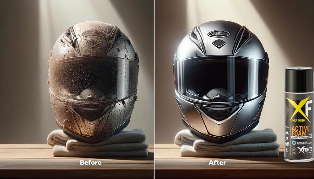 XFORTE Active FOAM - Schiuma Detergente e Igienizzante per Moto e Casco, Senza Acqua e Senza Risciacquo, Biodegradabile Kit pulizia moto e casco 400 ml