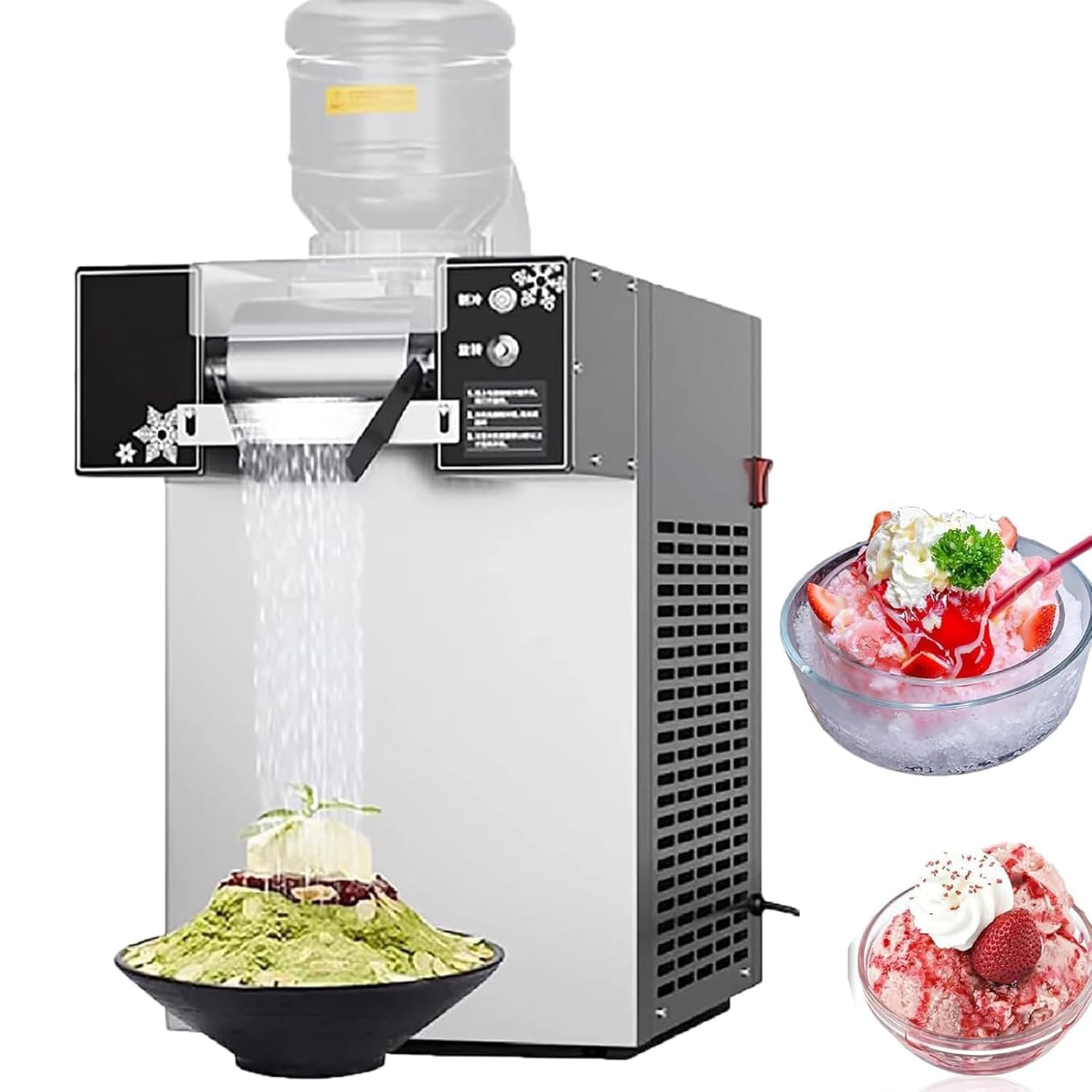 Máquina de Hielo en Copos Comercial 180kg/24h, Granizadora Eléctrica con Espesor Ajustable, Acero Inoxidable 304 Grado Alimentario, para Bar, Restaurante, Cafetería y Tienda de Té con Burbujas